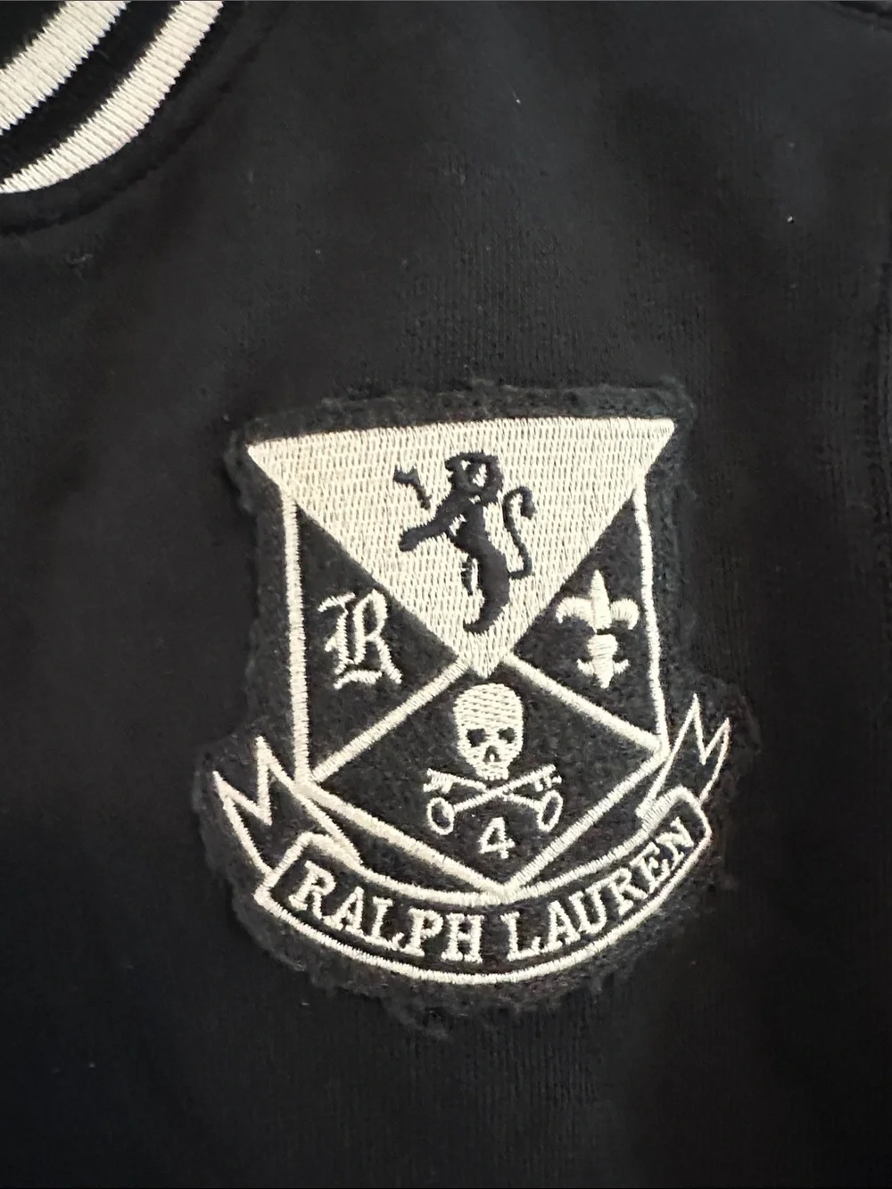 Ralph Lauren Black and White Striped Collar Varsity Jacket